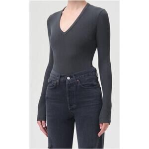 AGOLDE Tavi V-Neck Top Long Sleeve Ribbed Knit
